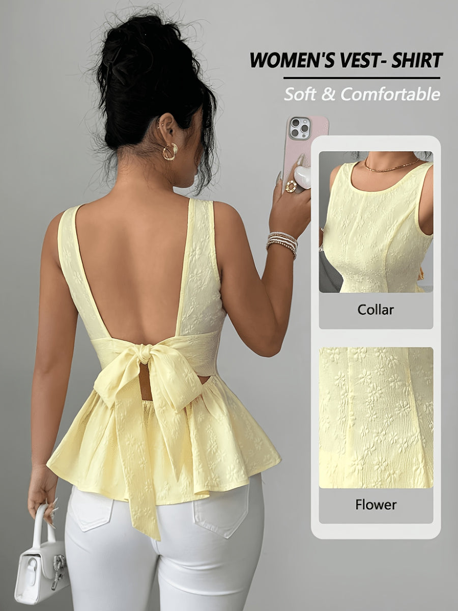 Women's Fashion Camisole, Elegant and Romantic Knitted Summer Vest, Beautiful Sleeveless Top - Yellow