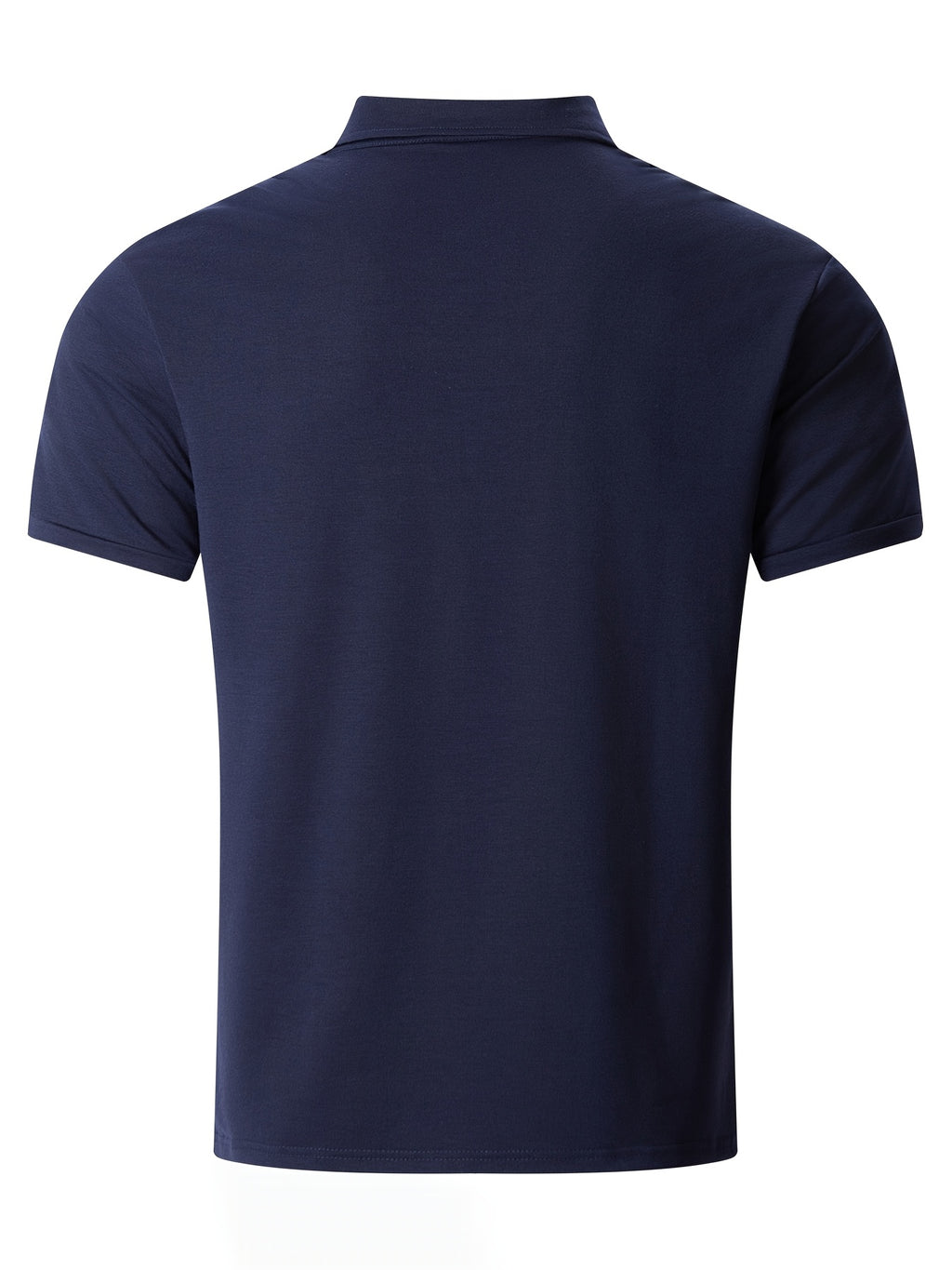 Men'S Short-Sleeved Polo Shirt with Lapel, Front Button Placket, Two Pockets And Solid Color - Navy Color