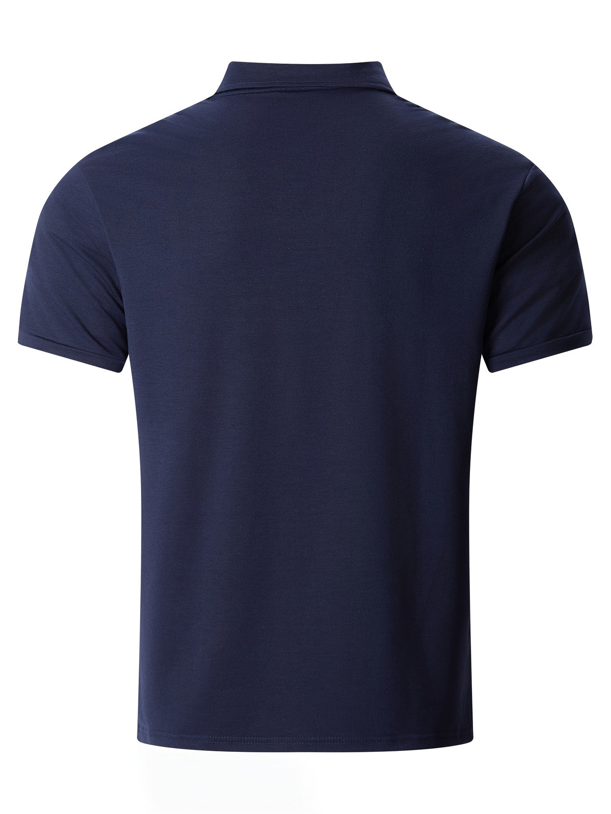 Men'S Short-Sleeved Polo Shirt with Lapel, Front Button Placket, Two Pockets And Solid Color - Navy Color