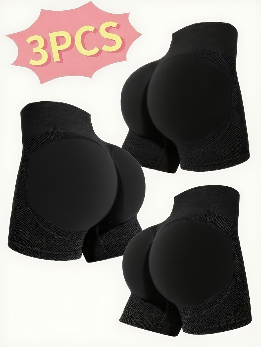 3pcs Set of High-Elastic Shorts - High-Waist Design - Breathable Fabric Premium Comfort - Suitable for Daily - -Lifting Effect - And Figure-Enhancing - Easy - Black
