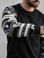Men'S Autumn Winter Round Neck Plush Sweatshirt, Fashionable Color-Block Patchwork Design And Solid Color Style, Wrinkle-Resistant Soft Knit Fabric, Very Practical. Suitable for Students' Daily Wear on Campus, Outings, Dates, Commuting, Camping - Black