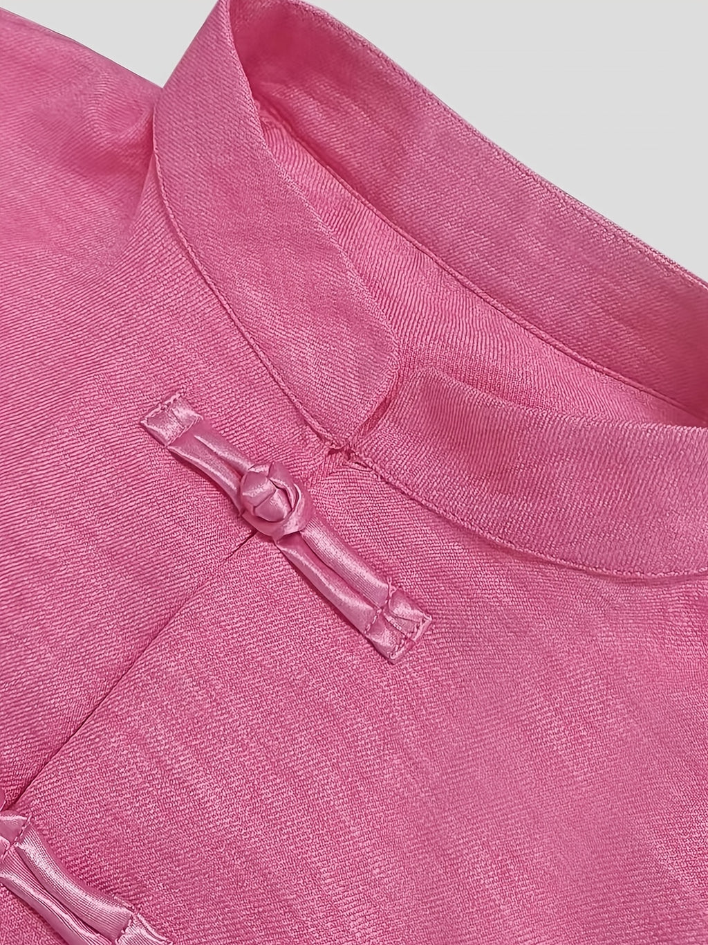 Spring Summer Easy Relaxed New Chinese Style Stand Collar Front Button-Up Long Sleeve Shirt - Rose Red