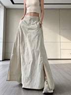 American Workwear Skirt Women'S 2025 New High-Waist Vintage Side Pleat Design A-Line Butt-Hugging Long Dress - Champagne
