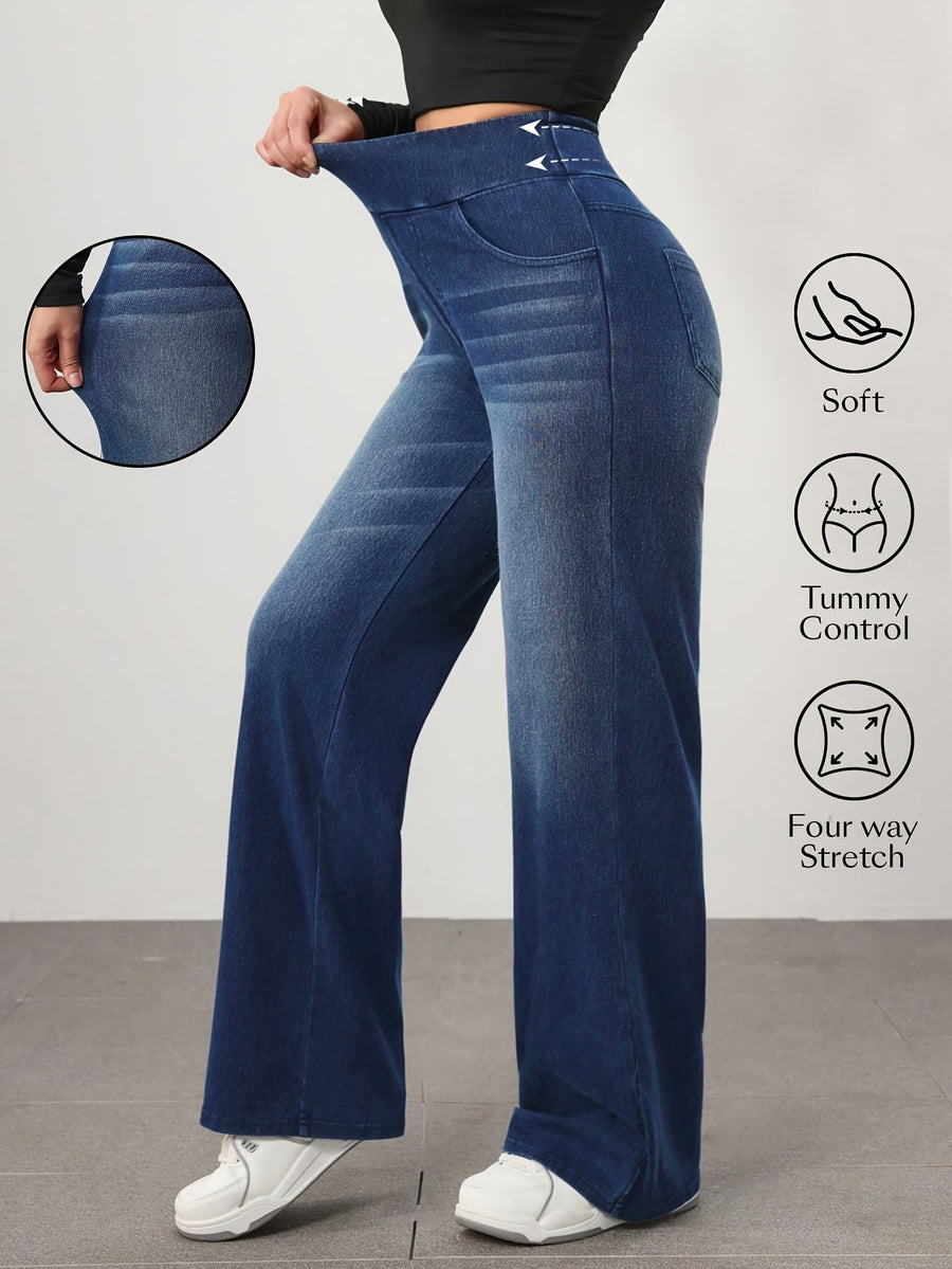 Women'S Loose Wide-Leg Elastic High-Waist Stretch Comfortable Temperament Elegant Women'S Trousers - Deep Blue