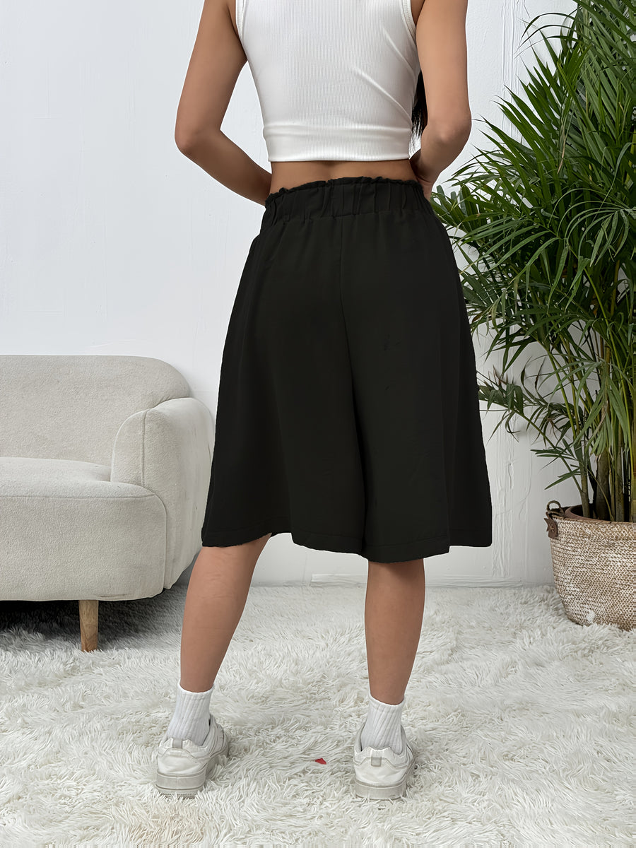 Summer Thin Loose Wide-Leg High-Waist Basic Style Casual Japanese Outer Wear Skirt - Black