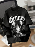 Women'S Portrait Pattern Print, Women'S Casual Athletic Crew Neck Short Sleeve - Black