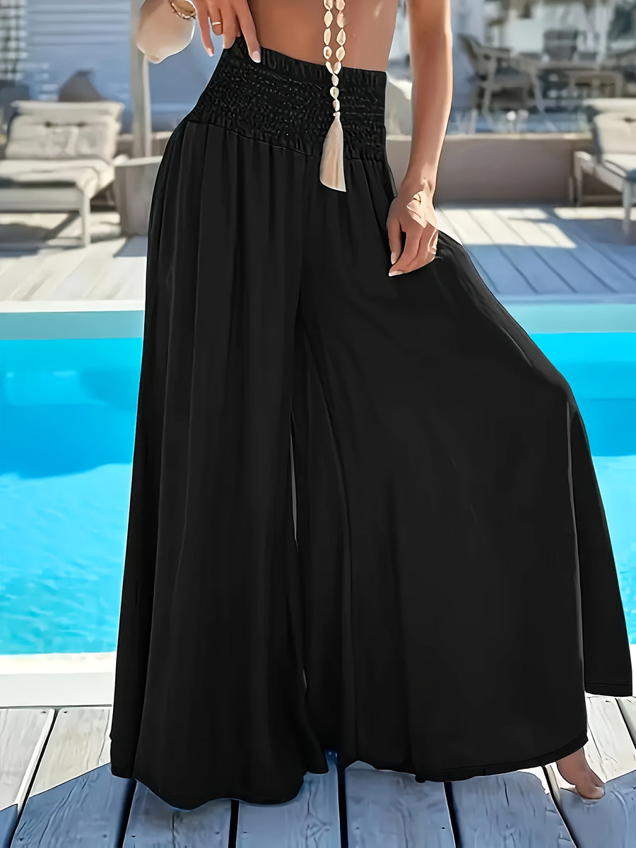 Directional Style And Women'S Elegant Bottoms Loose Olivia Mark - Wide Leg Flare Pants, Elegant Vacation All-Match Style, Elastic Waist - Black