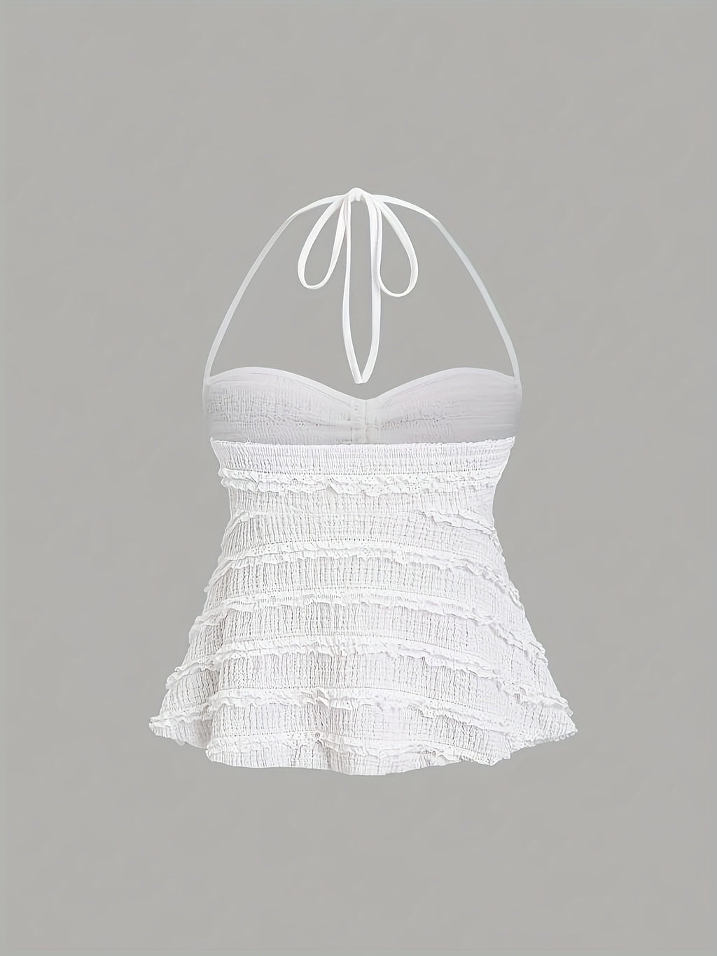 Niannian's Choice Solid Color Drawstring Halter Neck Backless Sexy Tank Top - White