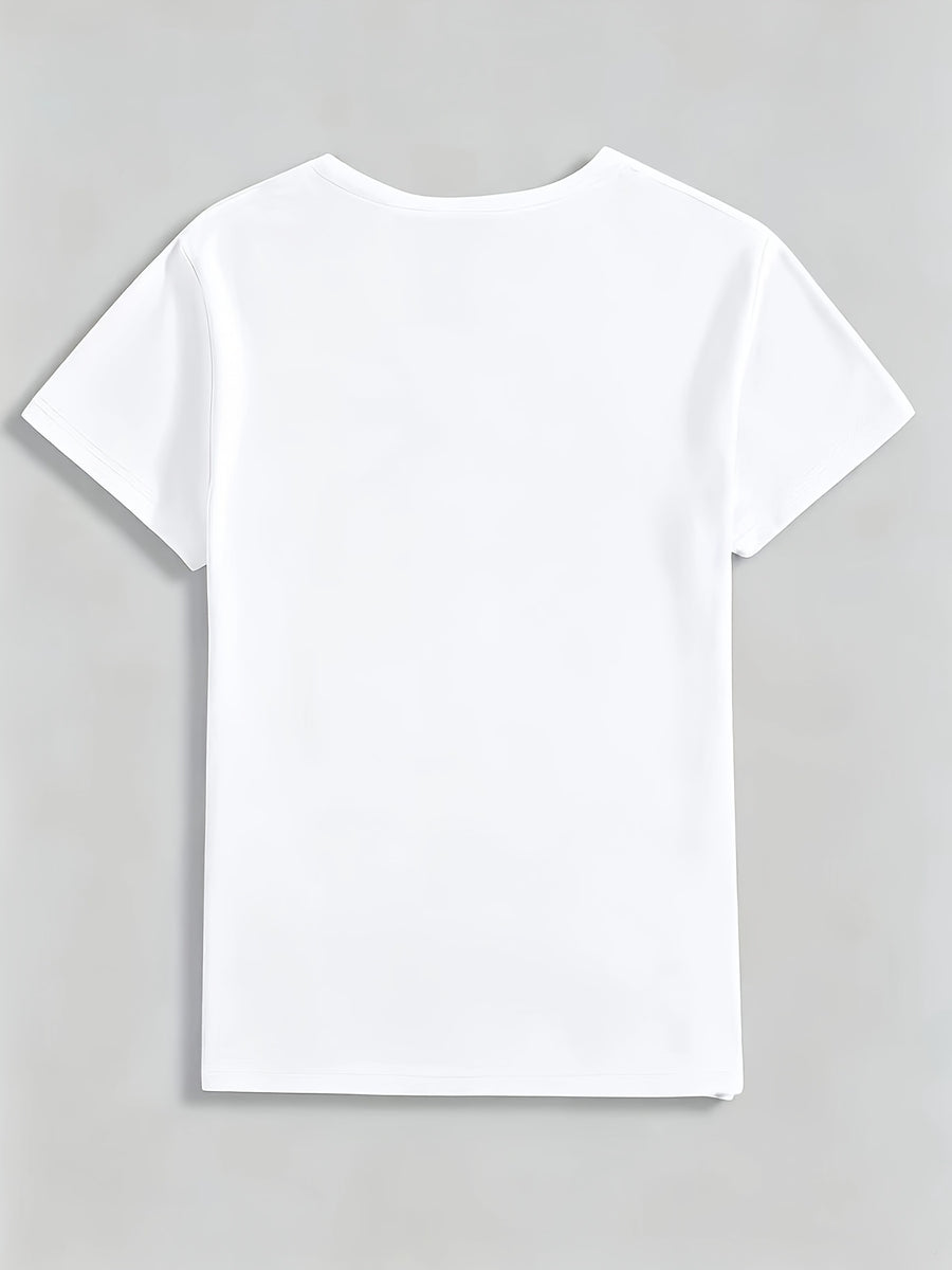 [Printed Design - Not Textured] Women'S White Trendy Coquette Heart Print T-Shirt, Elegant Graphic Design, Soft Casual Daily Top - White 3