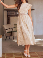 New Women'S Spring And Summer Lace Ruffle Decoration Temperament Elegant Long Dress Evening Dress Bridesmaid Dress Dress - Beige