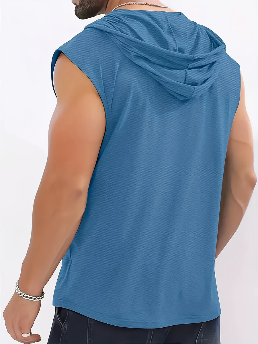 Men's Quick-Dry Athletic Hoodie - Sleeveless Gym Shirt, Breathable Workout Top for Running, Outdoor Sports - Lightweight Moisture-Wicking Activewear (Machine Washable), Running Shirt, Casual Sportswear, Tropical Print, Durable Construction, Performance - Royal Blue