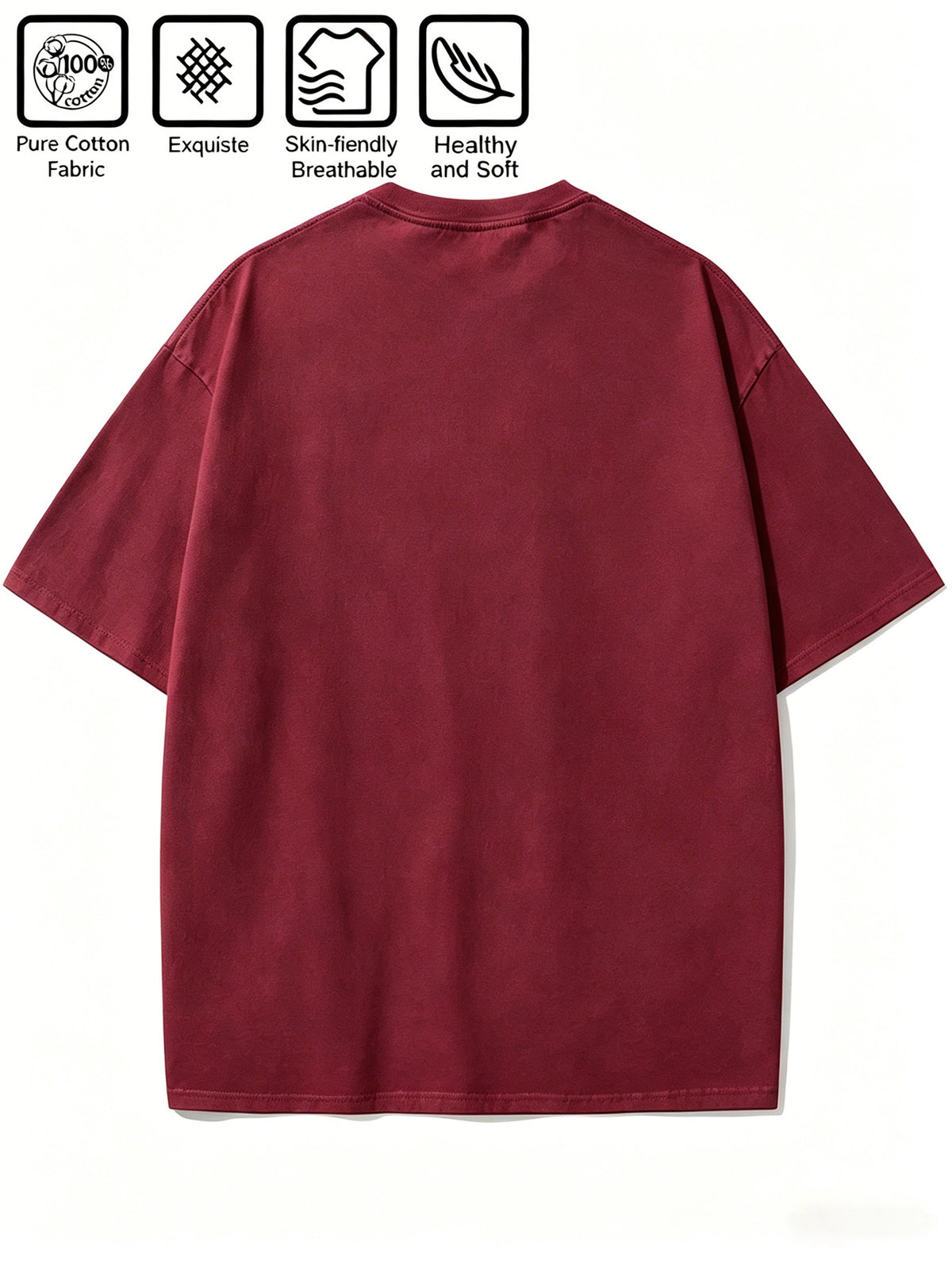 Cartoon Pattern Print T-Shirt, Round Neck Design, Pure Short Sleeve Street Casual Wear. Easy And Comfortable, Versatile Summer Short Sleeve T-Shirt, Suitable for Men'S Outdoor Activities, Gym Studio, Office Daily Wear - Burgundy