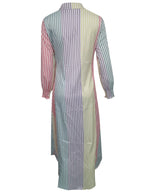 Color Block Striped Shirt Dress, Casual Long Sleeve Button Down Ankle Dress, Women's Clothing - Multicolor