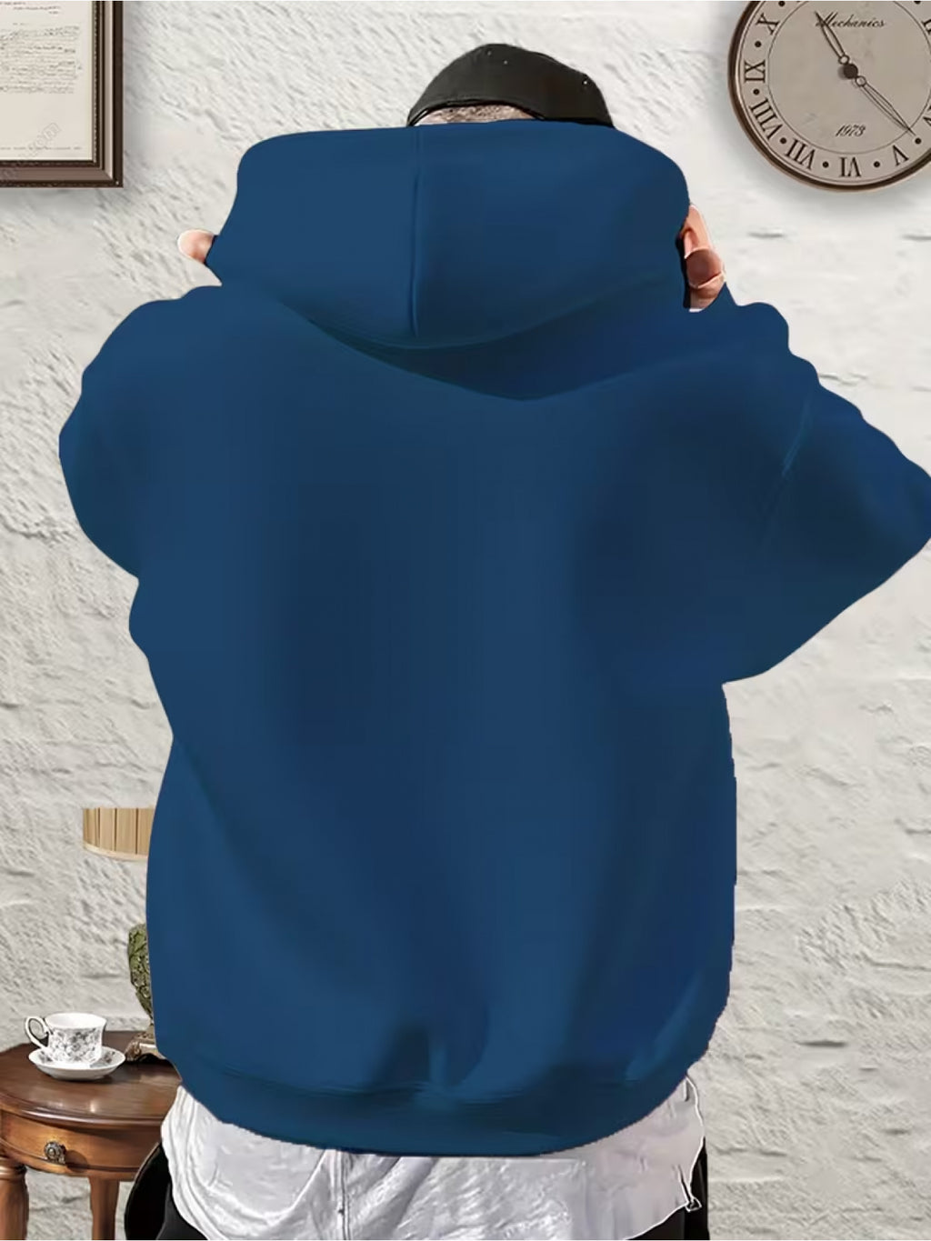 Men's 250g Thickened Trendy Hooded Sweatshirt, Geometric Print Design - Casual Daily Wear, Comfortable and Breathable, Drawstring Hood, Kangaroo Pocket, Geometric Pattern, Regular Fit Casual Top for Spring/Autumn - Peacock Blue