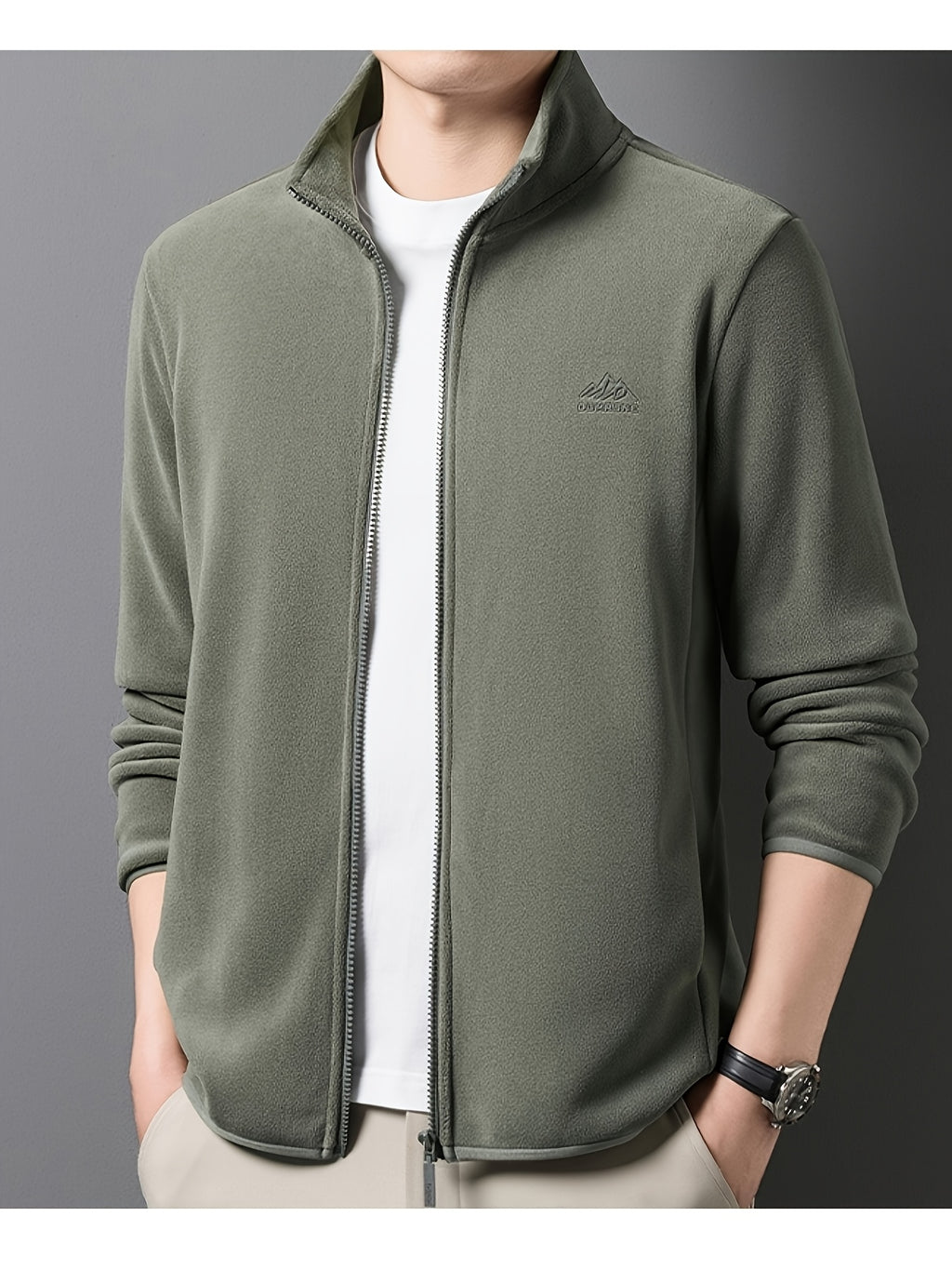 Winter New Men'S Long Zipper Fashion Versatile, Fleece Fabric Comfortable And Soft - Green