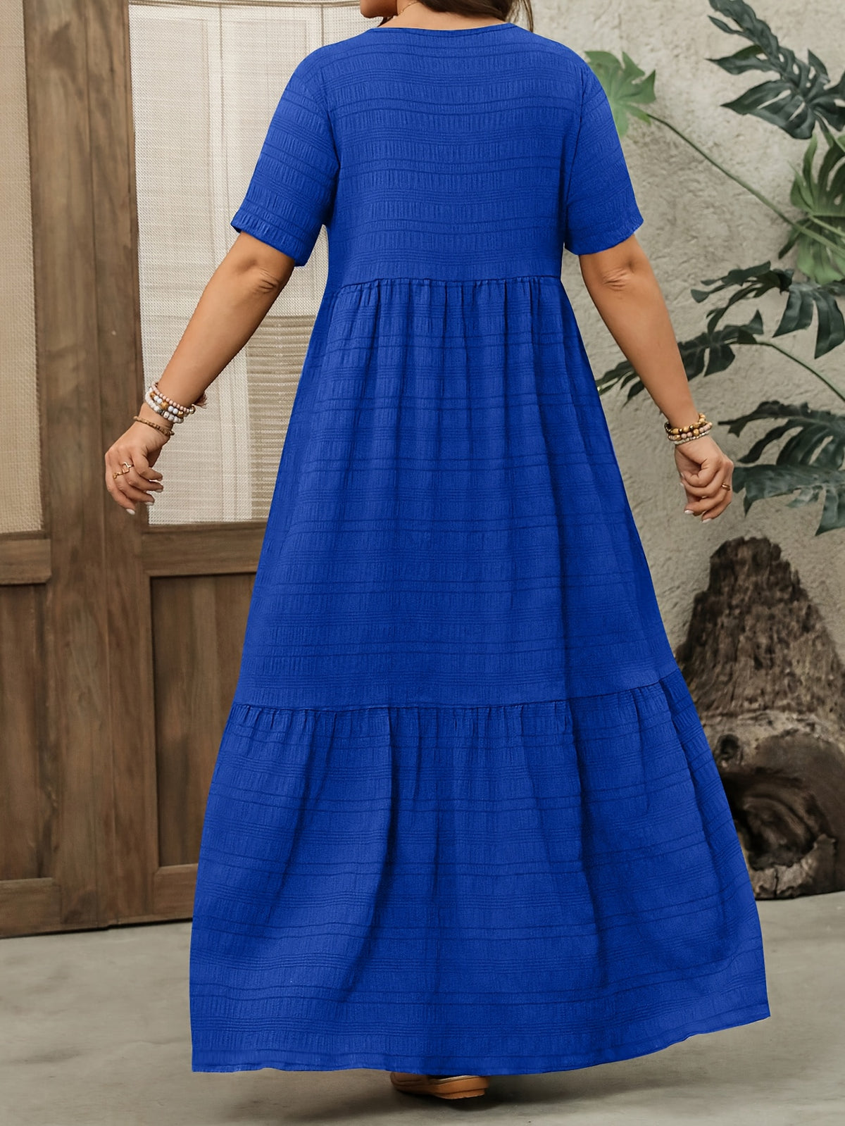 Plus Size - Plus Size - Plus Size Women'S Short Sleeve Maxi Dress, Suitable for Spring And Summer Women'S Clothing - Royal Blue