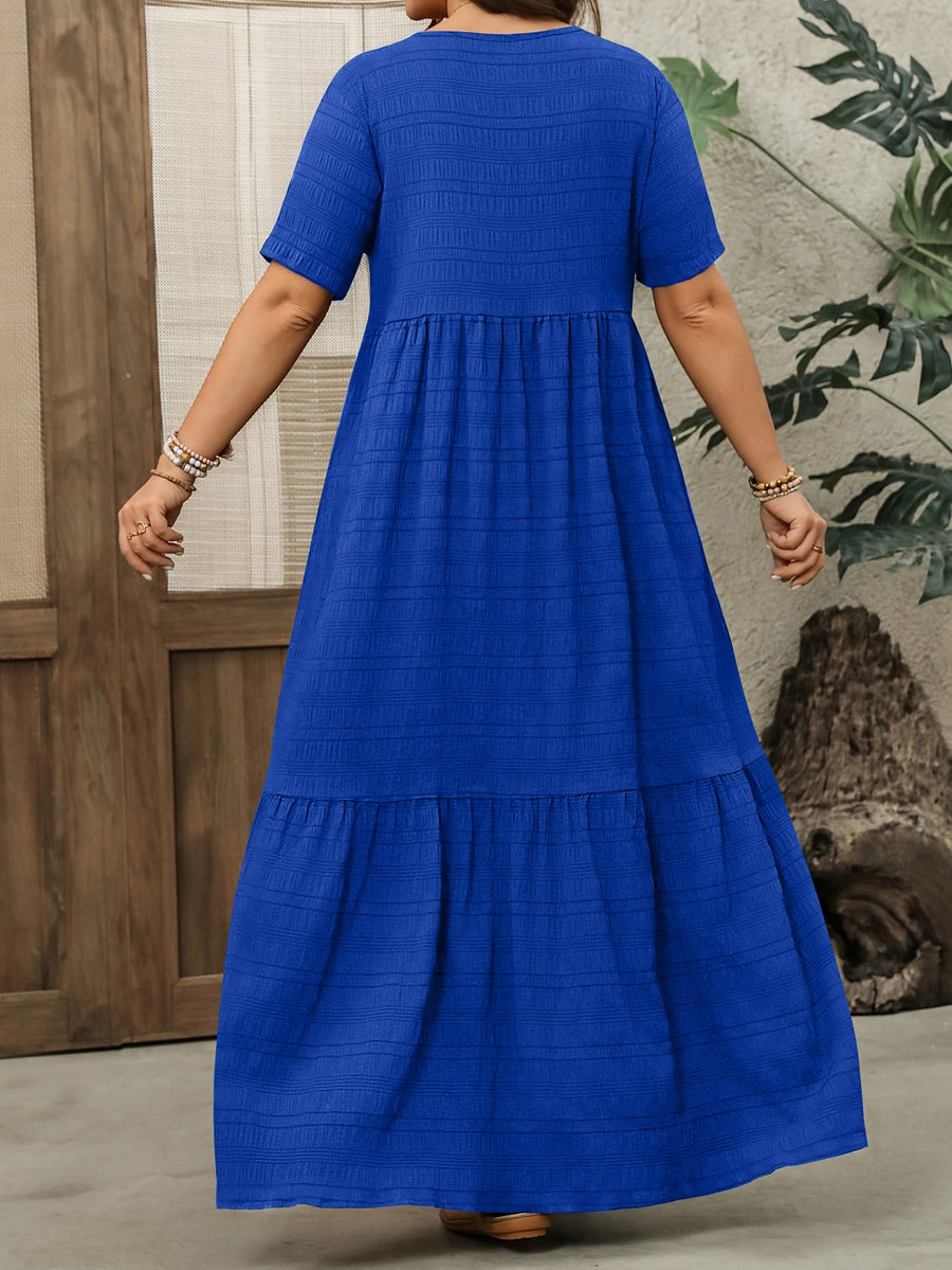 Plus Size - Plus Size - Plus Size Women'S Short Sleeve Maxi Dress, Suitable for Spring And Summer Women'S Clothing - Royal Blue