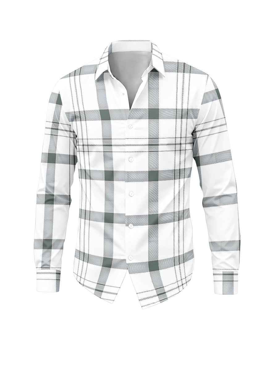 Men's Casual Fashion Long-Sleeve Top with Intersecting Line Check Print, Slim-Fit Streetwear Lapel Shirt for Daily Commuting and Outings, Surprise Birthday and Holiday Gift for Teen Boys - Mixed colors
