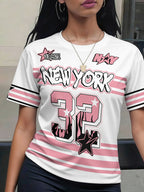 Women's New Breathable Round Neck Digital Print Jersey Top - Mixed colors