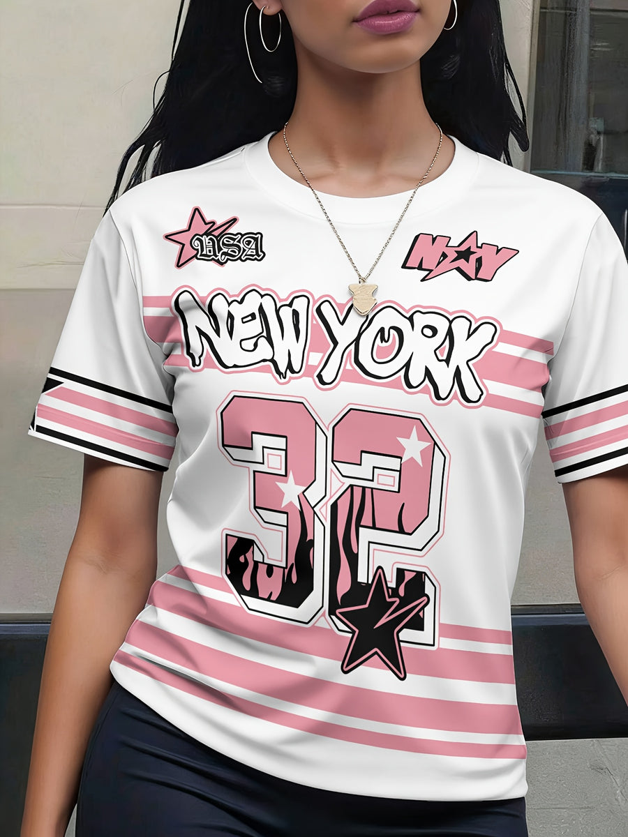 Women's New Breathable Round Neck Digital Print Jersey Top - Mixed colors