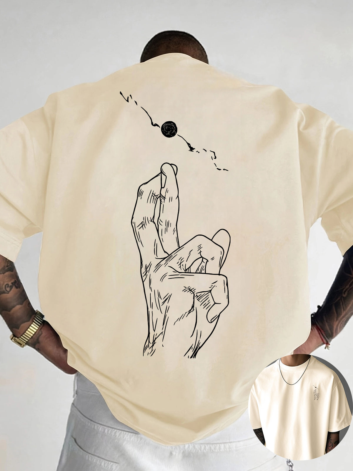Creative Front And Back Print Round Neck T-Shirt, Pure Summer Trendy Fashion Short Sleeve, Casual Daily Style Top, Essential for Outdoor Leisure, Best for Gifting - Apricot