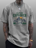 Short Sleeve T-Shirt Men'S Pure Loose Washed Distressed Top Mountain Adventure Forest Sunset Pattern Trendy Reversible Double-Sided Print Multicolor Casual American Street High Street Hip-Hop Style Daily Outing Commute Fitness Couple Style Y2K Natio - Grey