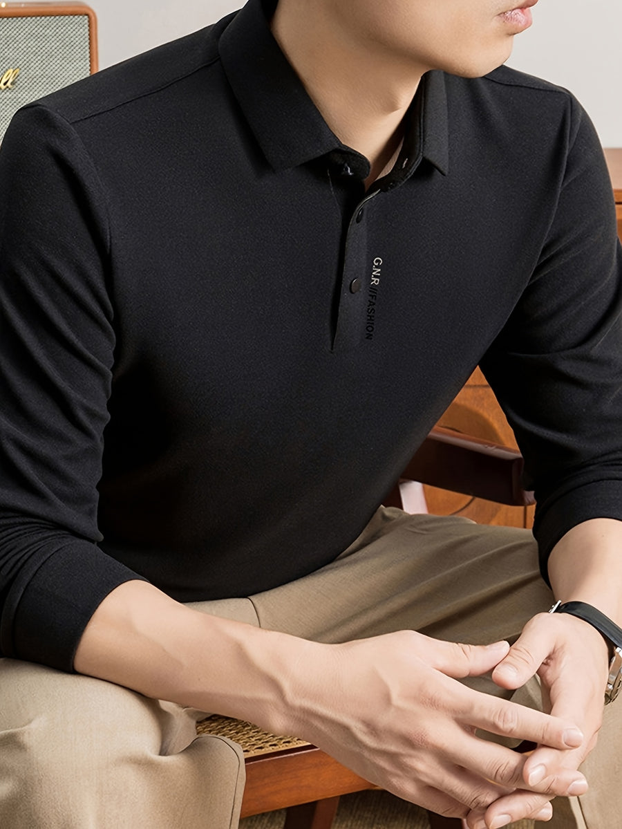 Men's Lapel Casual Knit Long-Sleeve Top, Slightly Relaxed Fit, Suitable for Both Business and Casual Wear, Ideal for Men's Commuting and Daily Use - SINBOS - Black