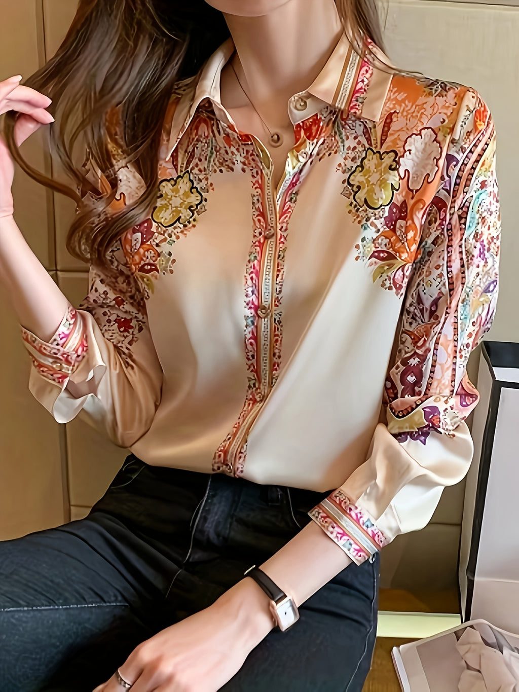 Long Sleeve Shirt Casual Top Spring Fashion Women's Floral Print Elegant Blouse - Mixed colors