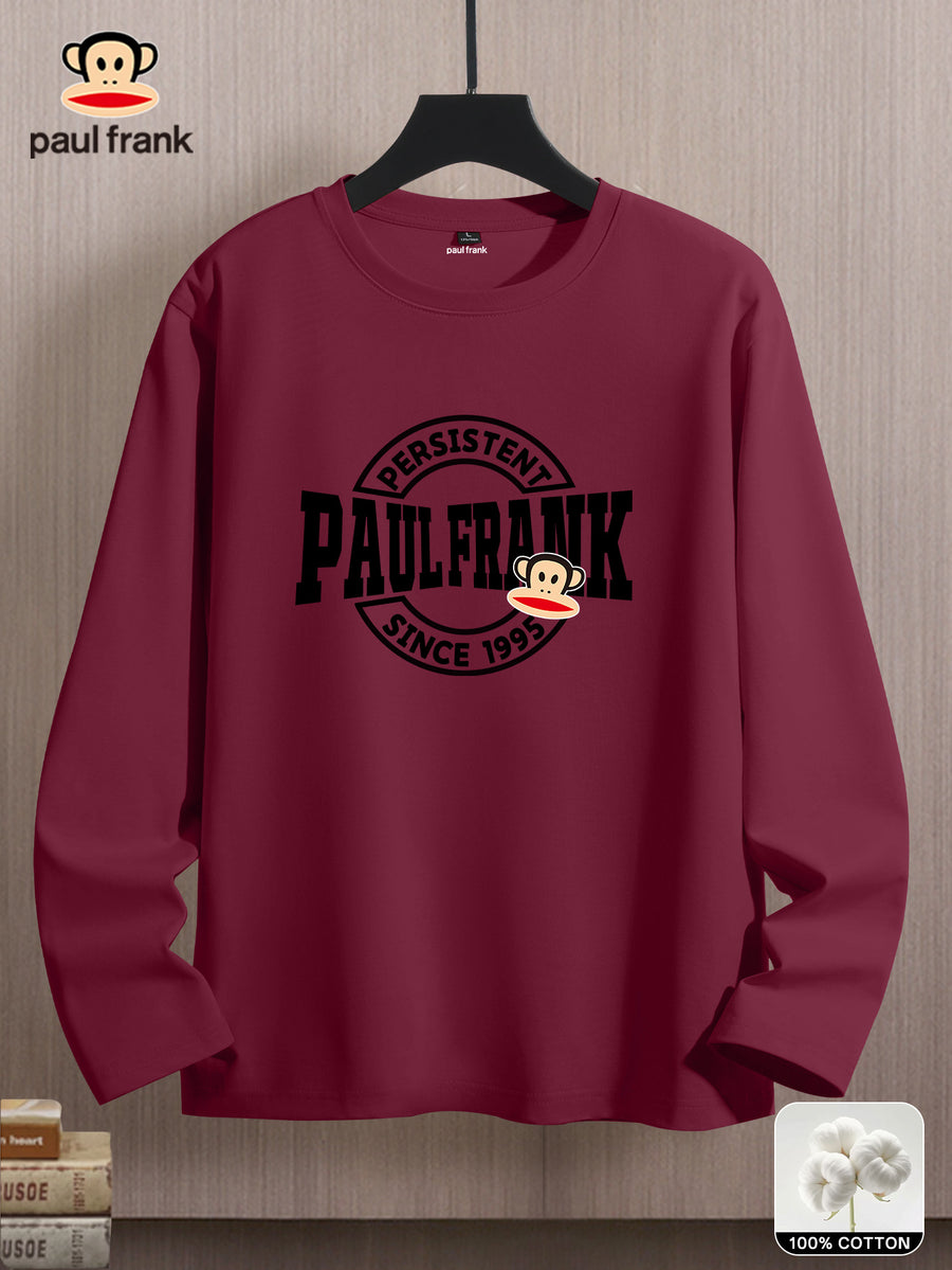 Mùshān Snow Selected Paul Frank Pure Breathable Spring And Autumn Men'S Long Sleeve T-Shirt - Burgundy color