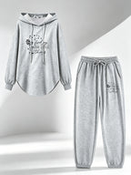 Women's Casual Long Sleeve Drawstring Hoodie And Elastic Waist Jogger Pants Set - Comfortable 2pcs Pullover Sweat Suit, Soft Loungewear, Relaxed Fit Activewear - Perfect for Yoga, Running, Gym Workout, Daily Wear, Traveling, Fitness, And Outdo - Light Grey