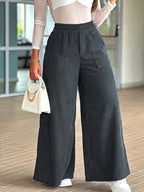 Women's Corduroy Fashion Casual Wide-Leg Pants with Multi Patch Pockets Design, Elegant Loose Straight-Leg Trousers with Nice Drape, High-Waisted Draping Wide-Leg Casual Pants - Grey
