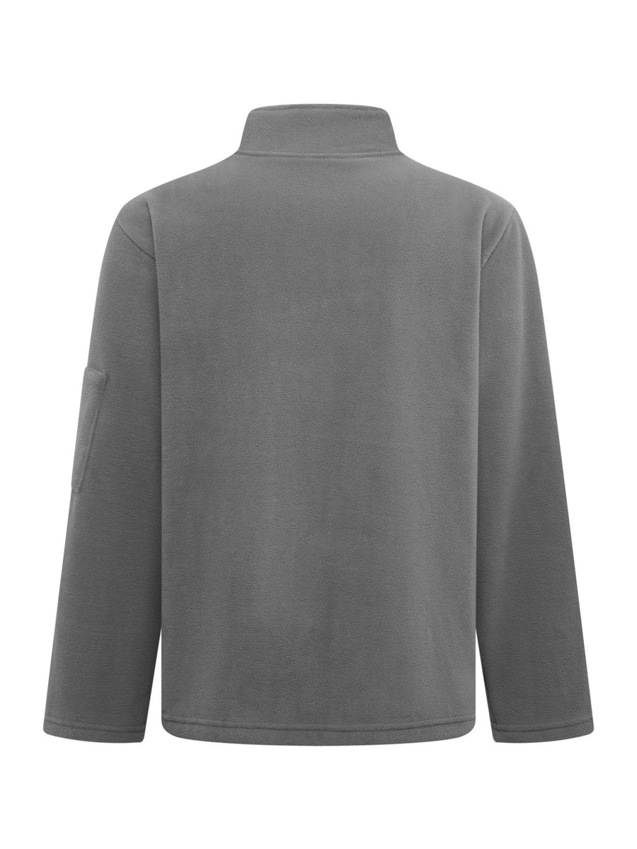 Men'S Autumn Winter New Fleece Lined Stand Collar Zipper Jacket, CAT Letter Print Long Sleeve Jacket, Multi-Pocket Design Casual Commute Trendy Top - Dark Gray