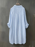 Targeted Development Women'S Long Sleeve Casual Striped Shirt, Suitable for Spring And Autumn - Blue And White