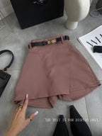 Women'S Spring And Summer High-Waisted Anti-Exposure A-Line Irregular Skirt Pants French Elegant Office Style Lip Pocket Suit Shorts - Rose Brown