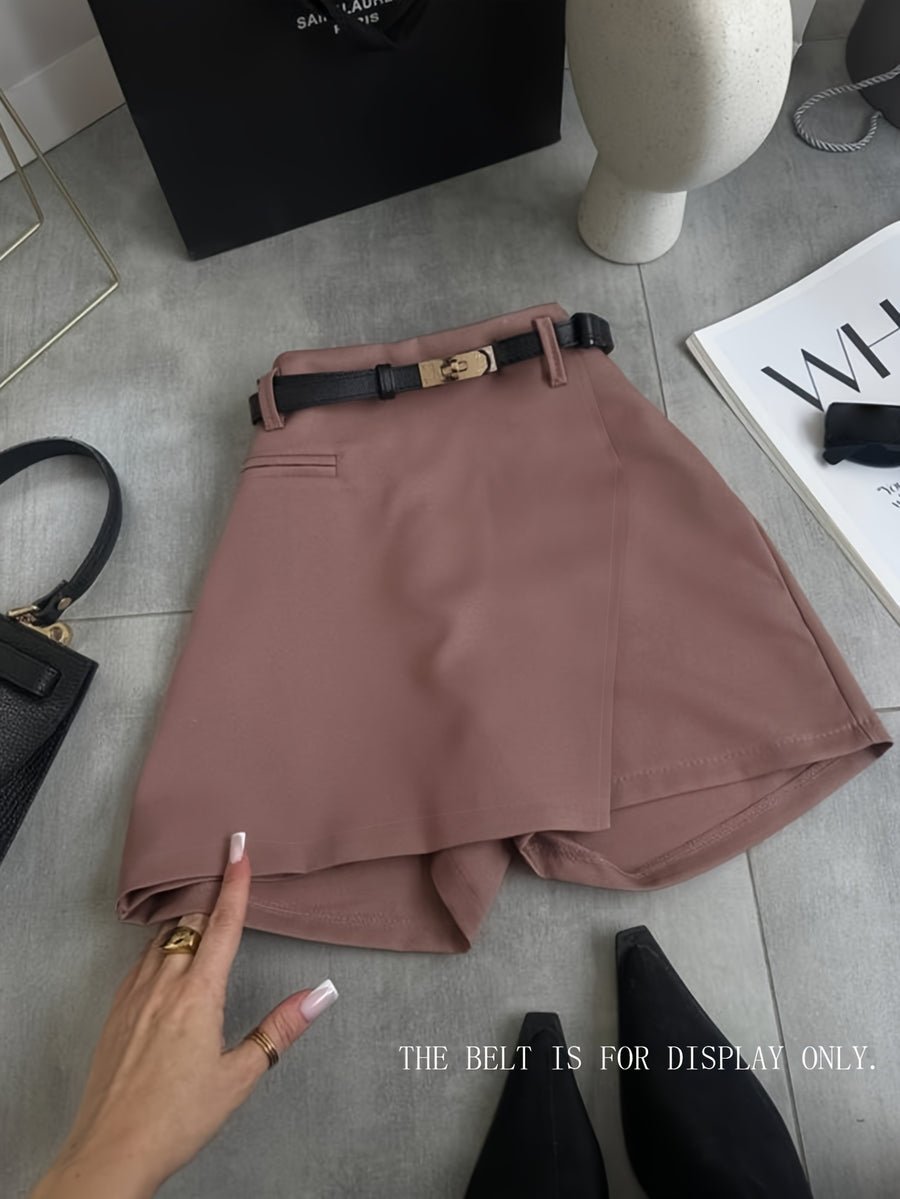 Women'S Spring And Summer High-Waisted Anti-Exposure A-Line Irregular Skirt Pants French Elegant Office Style Lip Pocket Suit Shorts - Rose Brown