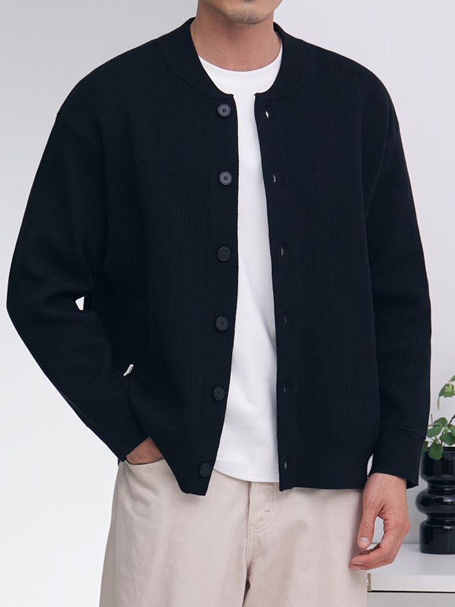 Men'S Button-Up Knitted Cardigan Sweater Suitable for Casual Business Office Wear - Black