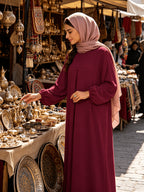 1pc (Headscarf Not Included) Elegant Holiday Style Loose Wrinkled Versatile Solid Color Suitable for Daily Wear Comfortable Casual Loose Comfortable Women'S Abaya Dress. Abayas for Women Muslim Long Dresses for Women Abaya Damen Ladies Abaya Robe Ma - Deep Red