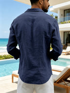 [Pearson OBM] Milan New Men'S Lapel Long Sleeve Shirt Light Luxury Premium Casual Loose All-Match Top Suitable for Seaside Vacation Beach Outing Travel Walking Daily Commute City Outing Date Party Home Wear Fresh Neat Comfortable Durable Good-Lookin - Navy