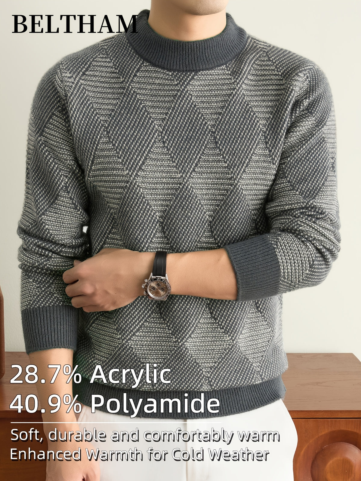 Men's Thick Warm Winter Sweater - Cold-Resistant Soft Knit Pullover with Mock Neck Round Neck Suitable for Casual Business Outdoor Wear, Warm Gift for Husband & Father, Fall Winter Clothing for Daily Fishing Camping Activities - Colorful green