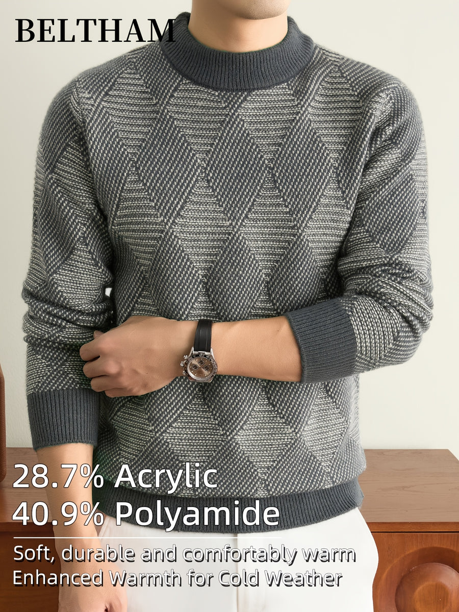 Men's Thick Warm Winter Sweater - Cold-Resistant Soft Knit Pullover with Mock Neck Round Neck Suitable for Casual Business Outdoor Wear, Warm Gift for Husband & Father, Fall Winter Clothing for Daily Fishing Camping Activities - Colorful green