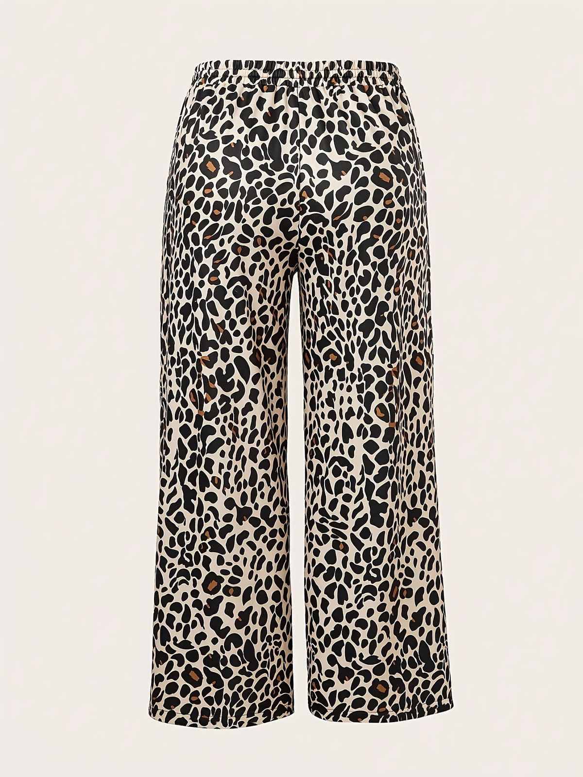 Women'S Striped Leopard Print Casual Fake Drawstring Pocket Pants - Black