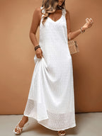 Women'S Elegant Vacation V-Neck Lace Trim Solid Color French Style Dress, Wedding Guest Dress - Milky