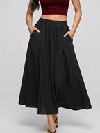 Summer Solid Color Women's Casual Sports Short Skirt, Simple Basic Style Skirt - Black