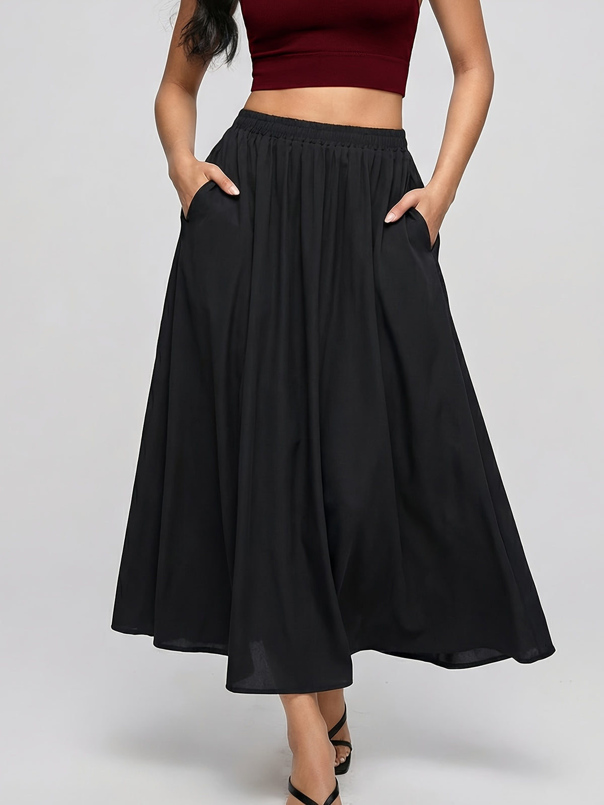 Summer Solid Color Women's Casual Sports Short Skirt, Simple Basic Style Skirt - Black