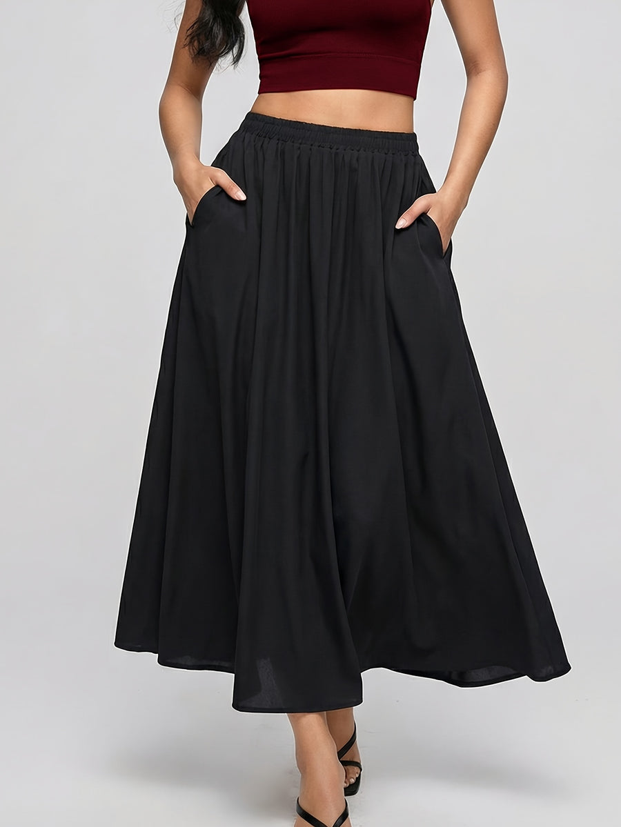 Summer Solid Color Women's Casual Sports Short Skirt, Simple Basic Style Skirt - Black