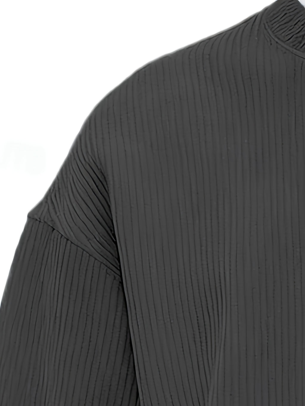 [Josh Mei Obm] Men'S Casual V-Neck Long Sleeve Loose Solid Color Henley Shirt, Welding Autumn'S Relaxed Feel Onto The Body, Lazy Daily Wear - Dark Gray