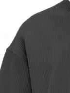 [Josh Mei Obm] Men'S Casual V-Neck Long Sleeve Loose Solid Color Henley Shirt, Welding Autumn'S Relaxed Feel Onto The Body, Lazy Daily Wear - Dark Gray