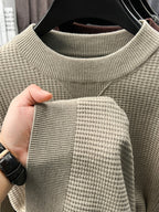 Men's Waffle Knit Half-Turtleneck Base Layer, a Low-cut Half-turtleneck That Doesn't Constrict the Neck, Providing Moderate Warmth, Suitable for Both Business Attire and Casual Daily Wear - SINBOS - Apricot