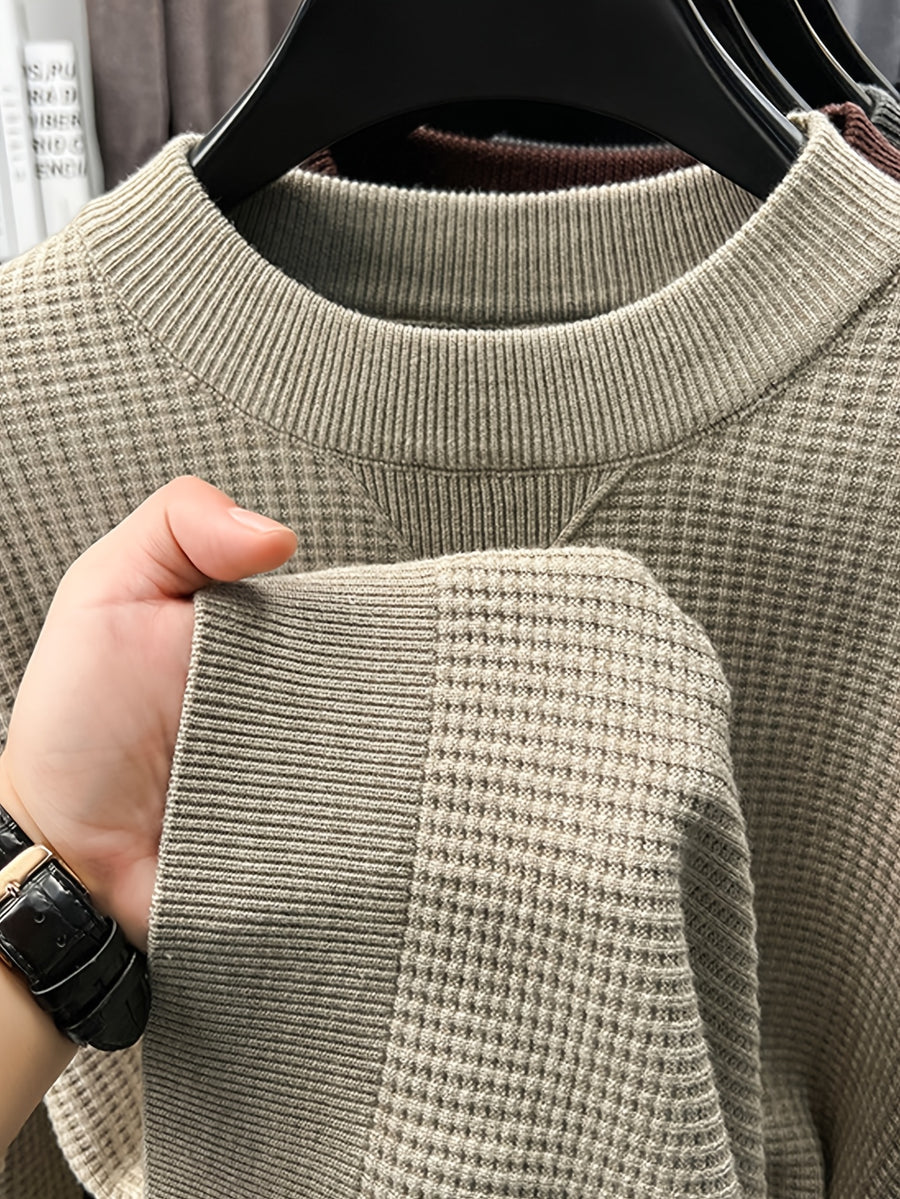 Men's Waffle Knit Half-Turtleneck Base Layer, a Low-cut Half-turtleneck That Doesn't Constrict the Neck, Providing Moderate Warmth, Suitable for Both Business Attire and Casual Daily Wear - SINBOS - Apricot