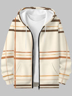 Men'S Autumn Winter Zipper Hooded Sweatshirt Warm Beige Plaid Background Print Casual All-Match Top - Mixed colors